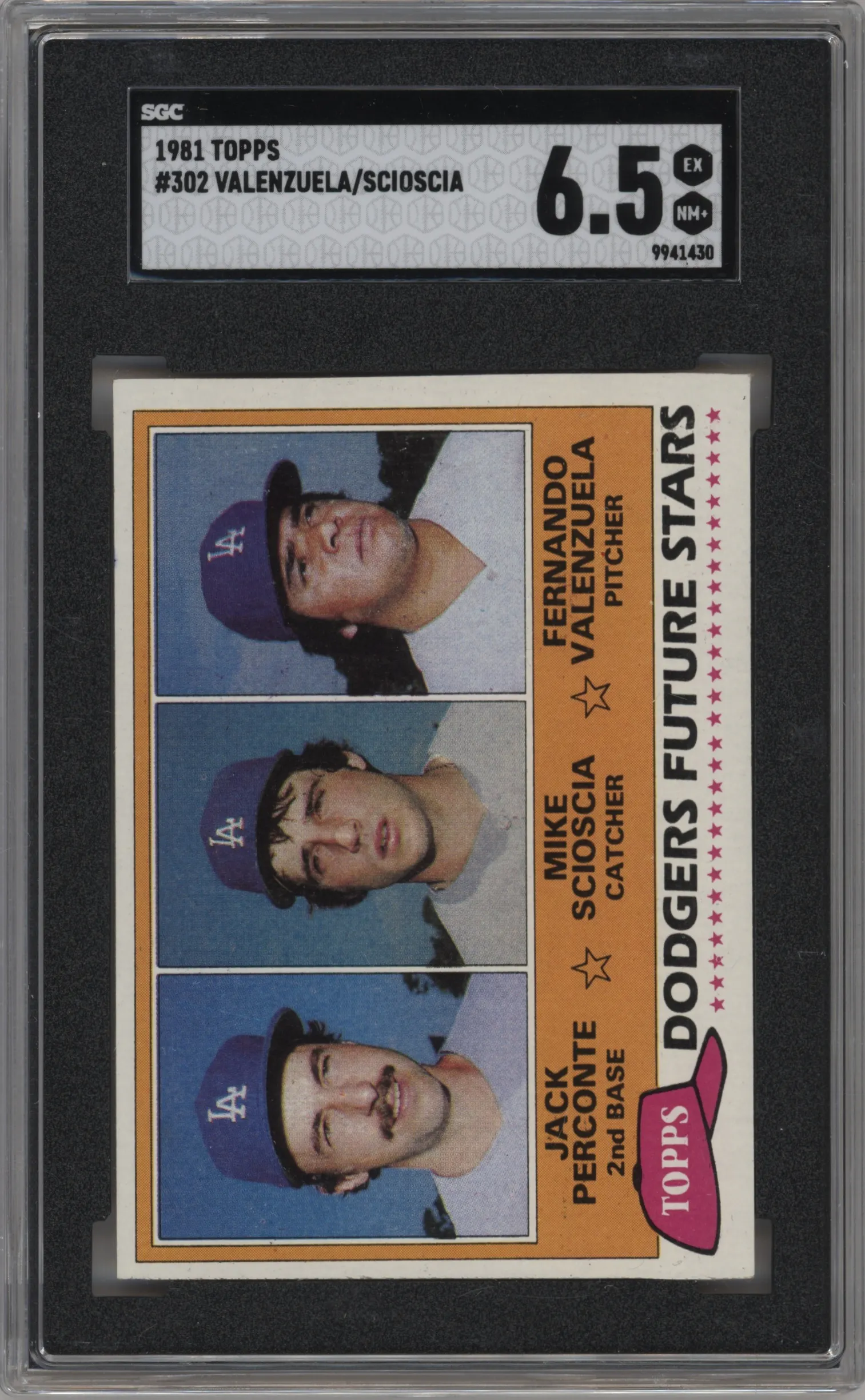 1981 Topps Jack Perconte/Mike Scioscia/Fernando Valenzuela SGC 6.5