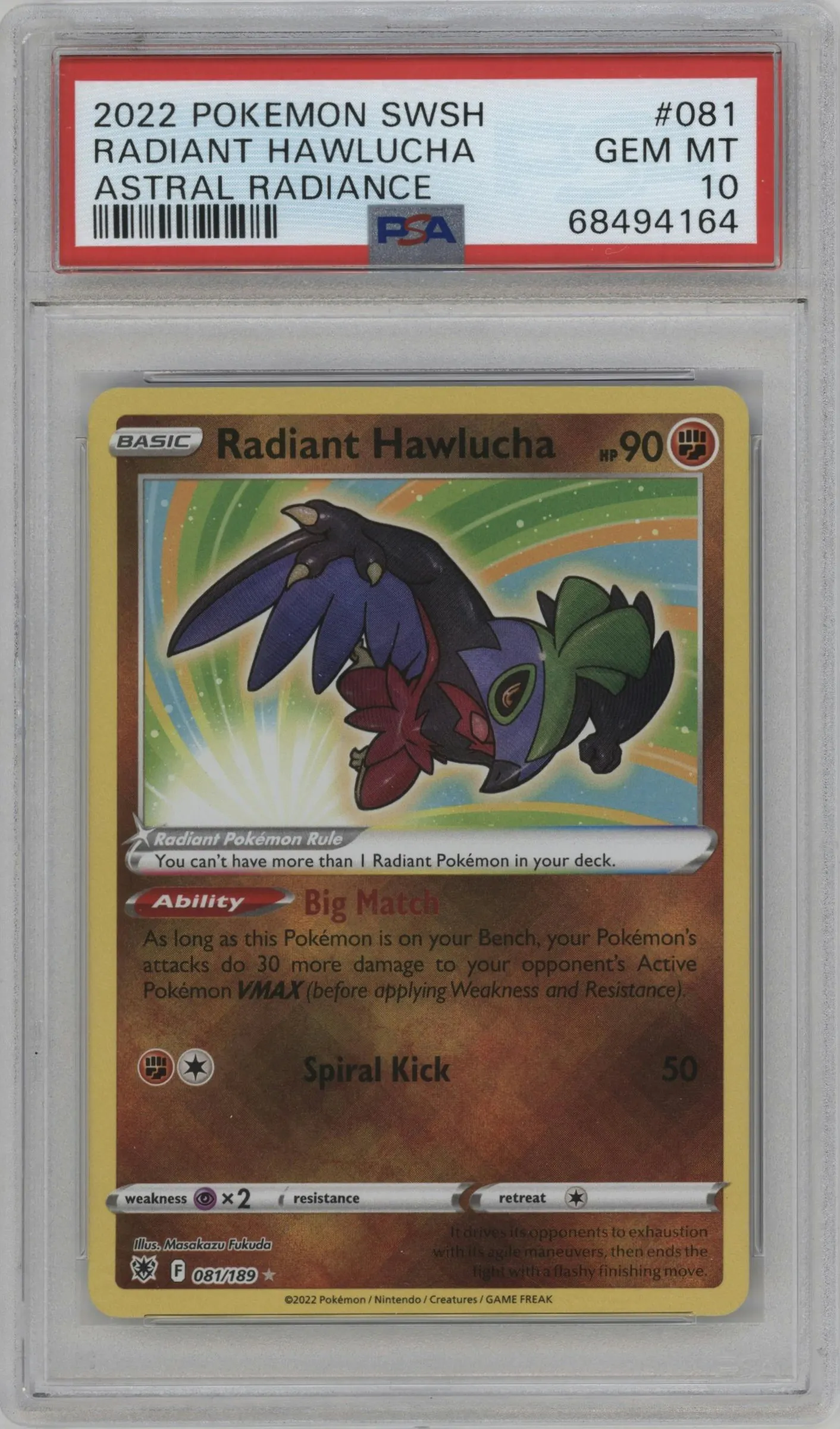 2022 Pokemon SWSH Astral Radiance Radiant Hawlucha #081 PSA 10