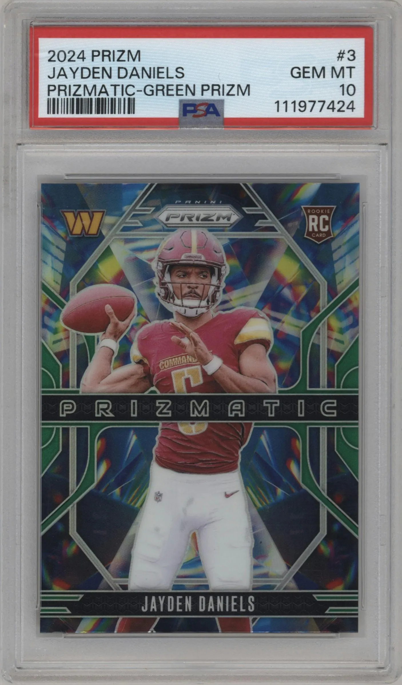 2024 Panini Prizm Prizmatic Jayden Daniels Green Prizm #3 PSA 10