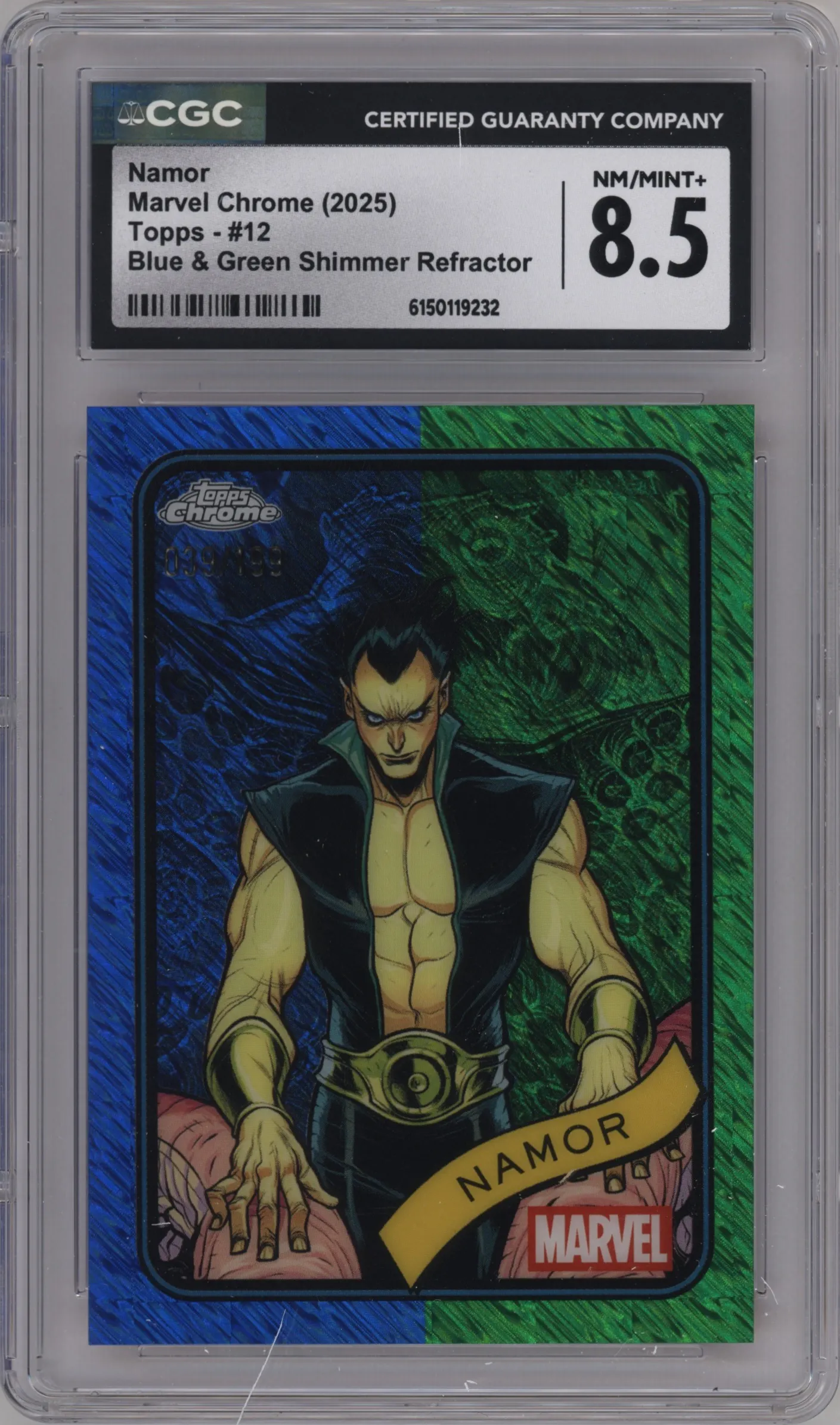 2025 Topps Chrome Marvel Namor Blue & Green Shimmer CGC 8.5