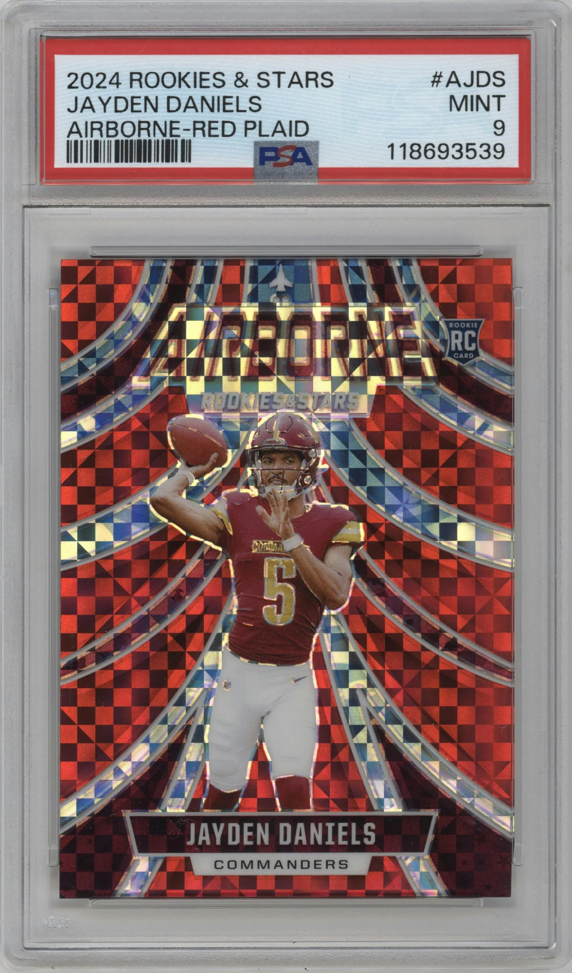 2024 Panini Rookies & Stars Airborne Jayden Daniels Red Plaid PSA 9