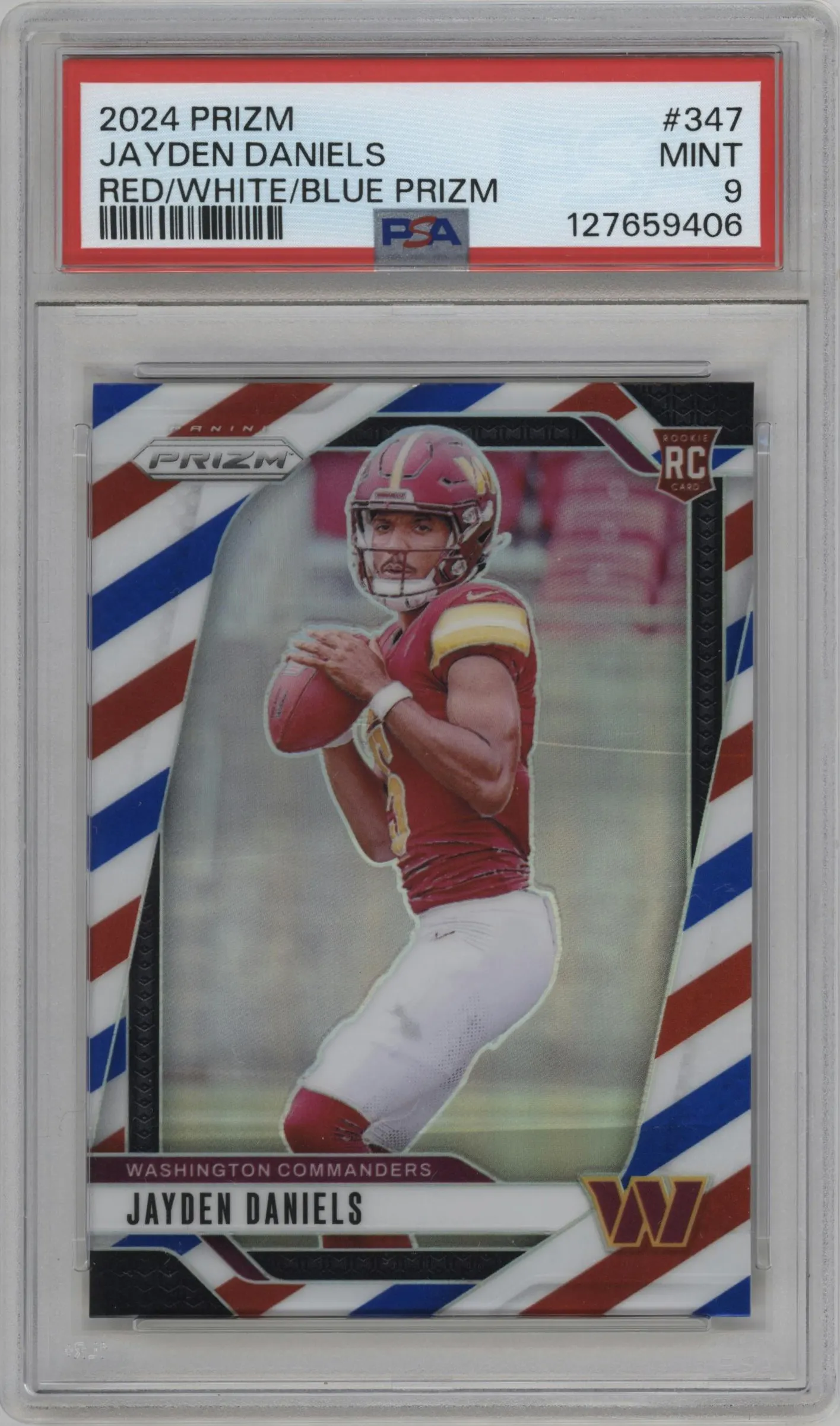 2024 Panini Prizm Jayden Daniels Red White Blue Prizm #347 PSA 9