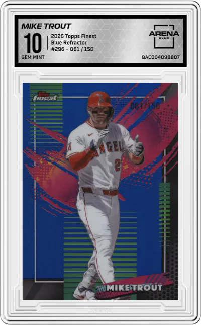2026 Topps Finest Mike Trout Blue Refractor #296 ARENA CLUB 10