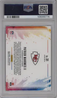Patrick Mahomes II from the 2024 Panini Prizm set graded by PSA and given an overall grade of 10.
