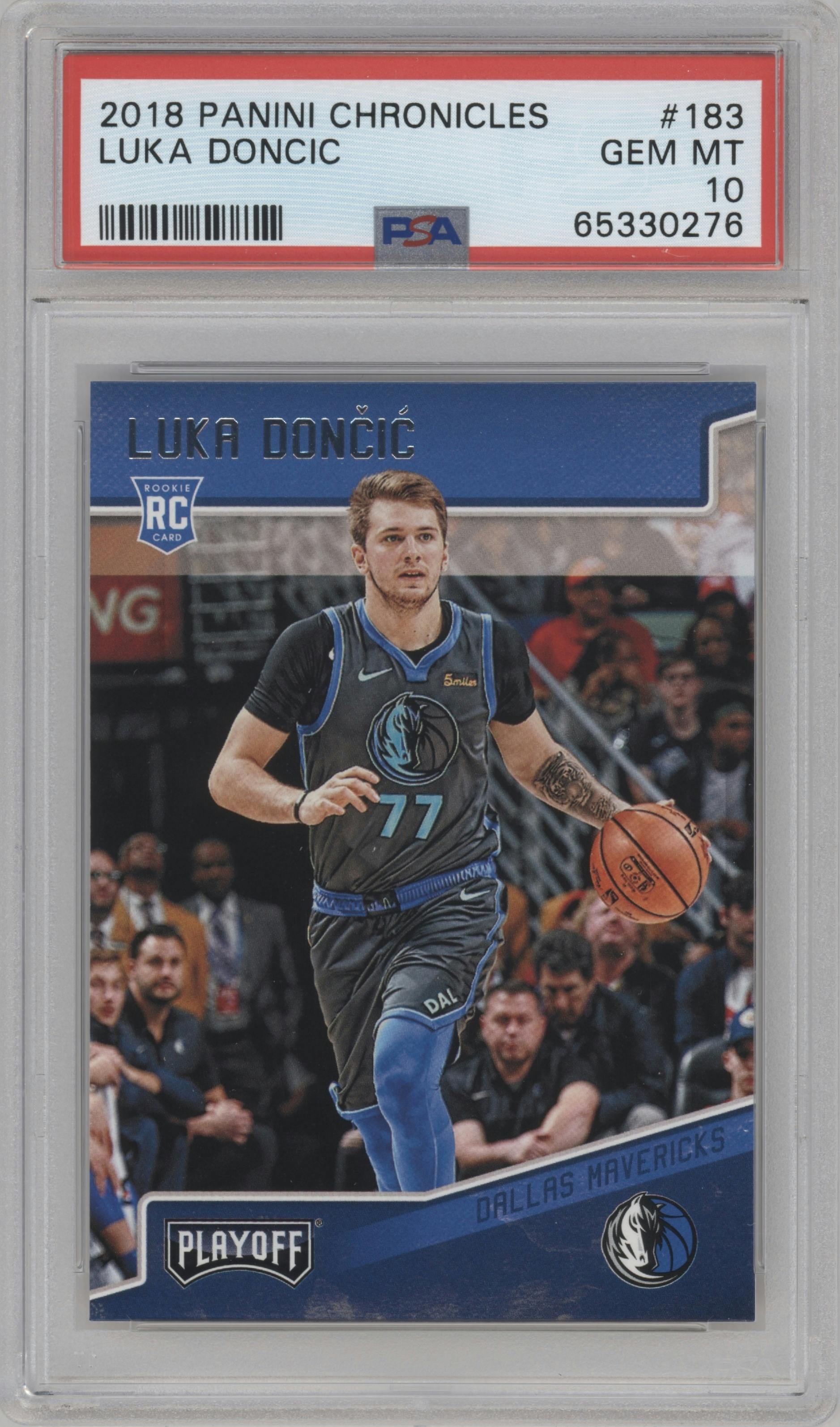 Luka Doncic from the 2018-19 Panini Chronicles set graded by PSA and given an overall grade of 10.
