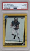 DeVonta Smith from the 2021 Panini Donruss set featuring a Press Proof Premium parallel graded by PSA and given an overall grade of 10.