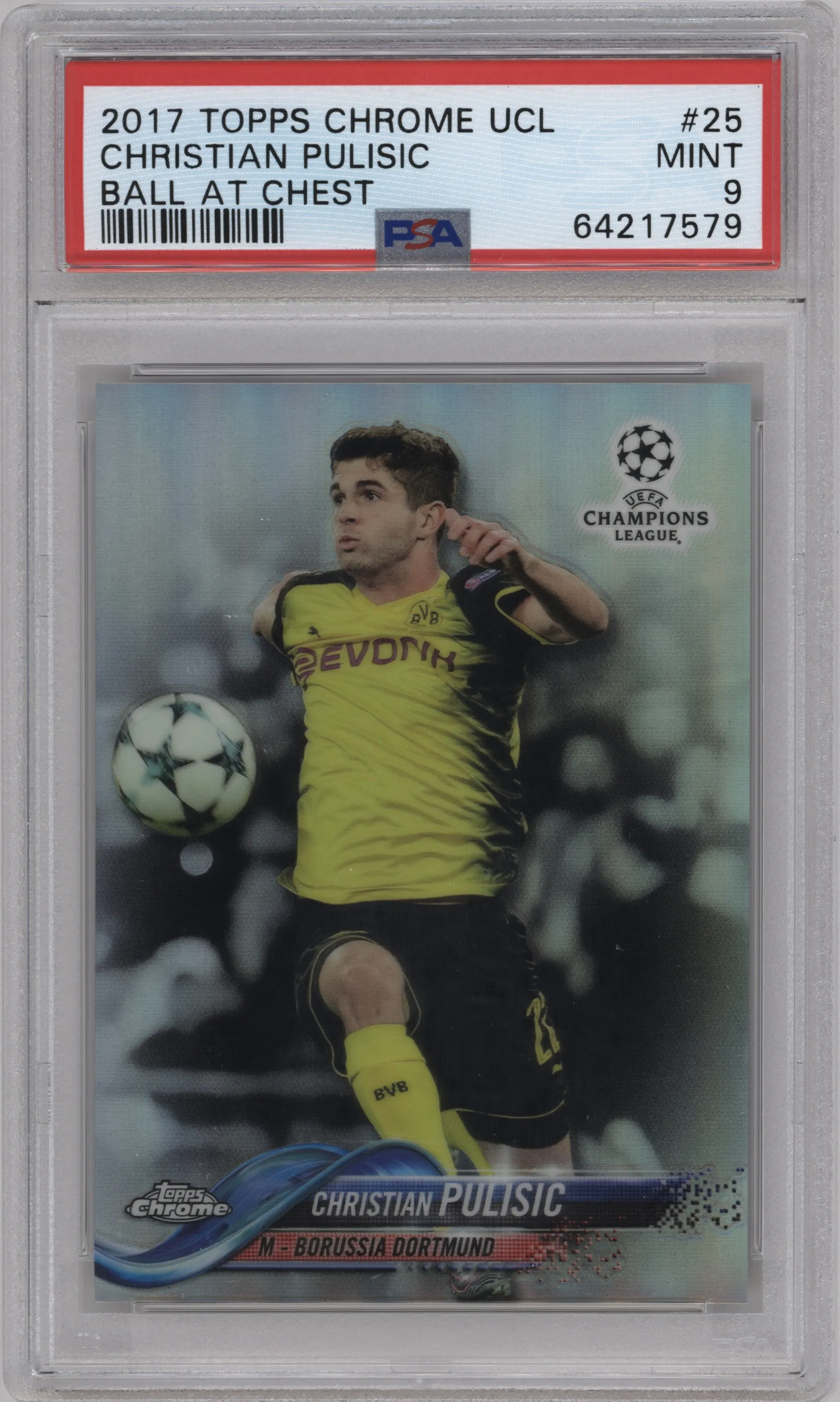 2017 Topps Chrome UEFA Champions League Variation Christian Pulisic PSA 9
