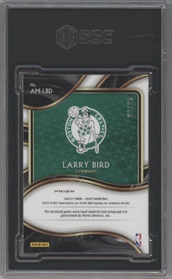 Larry Bird from the 2020-21 Panini Select  set featuring a Tie-Dye parallel graded by SGC and given an overall grade of 9.