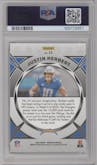 Justin Herbert from the 2023 Panini Obsidian set featuring a Electric Etch Asia Red Flood parallel graded by PSA and given an overall grade of 10.