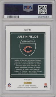 Justin Fields from the 2021 Panini Donruss Optic set graded by PSA and given an overall grade of 10.