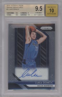 Luka Doncic from the 2018-19 Panini Prizm set graded by Beckett and given an overall grade of 9.5.