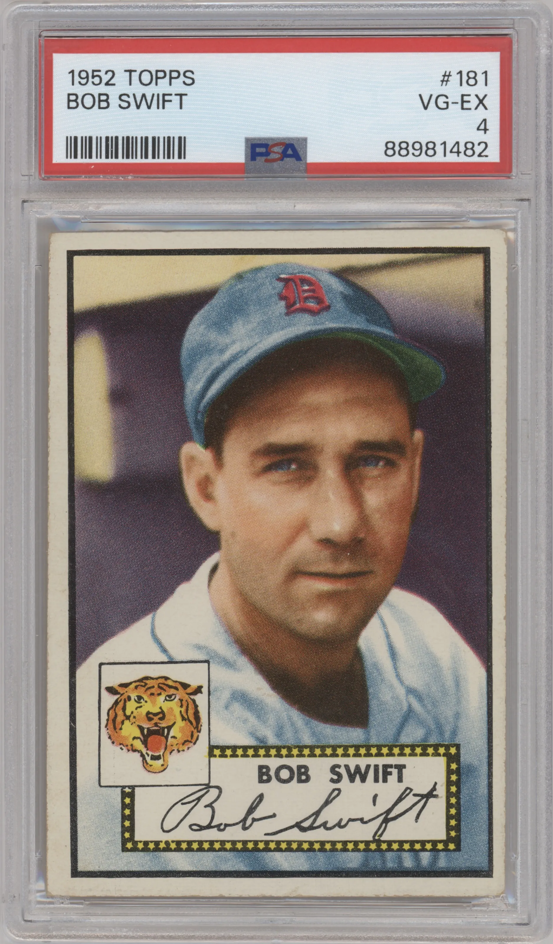 Bob Swift from the 1952 Topps set graded by PSA and given an overall grade of 4.