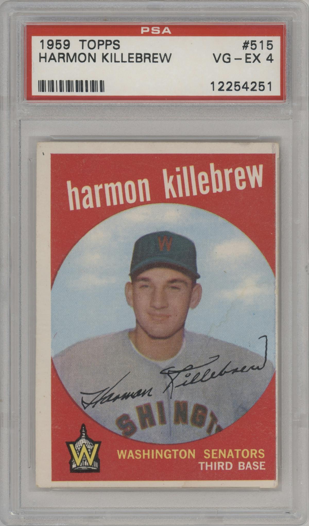 Harmon Killebrew from the 1959 Topps set graded by PSA and given an overall grade of 4.