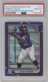 Robert Calaz from the 2024 Bowman Mega Box set featuring a Purple Refractor parallel graded by PSA and given an overall grade of 10.