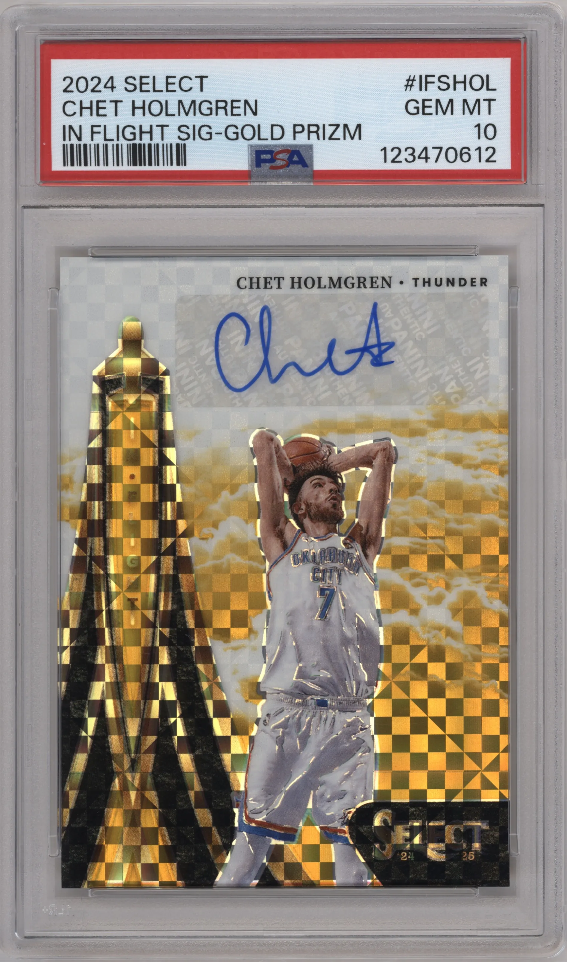 2024 Panini Select In Flight Sig. Chet Holmgren Gold Prizm #IFS-HOL PSA 10