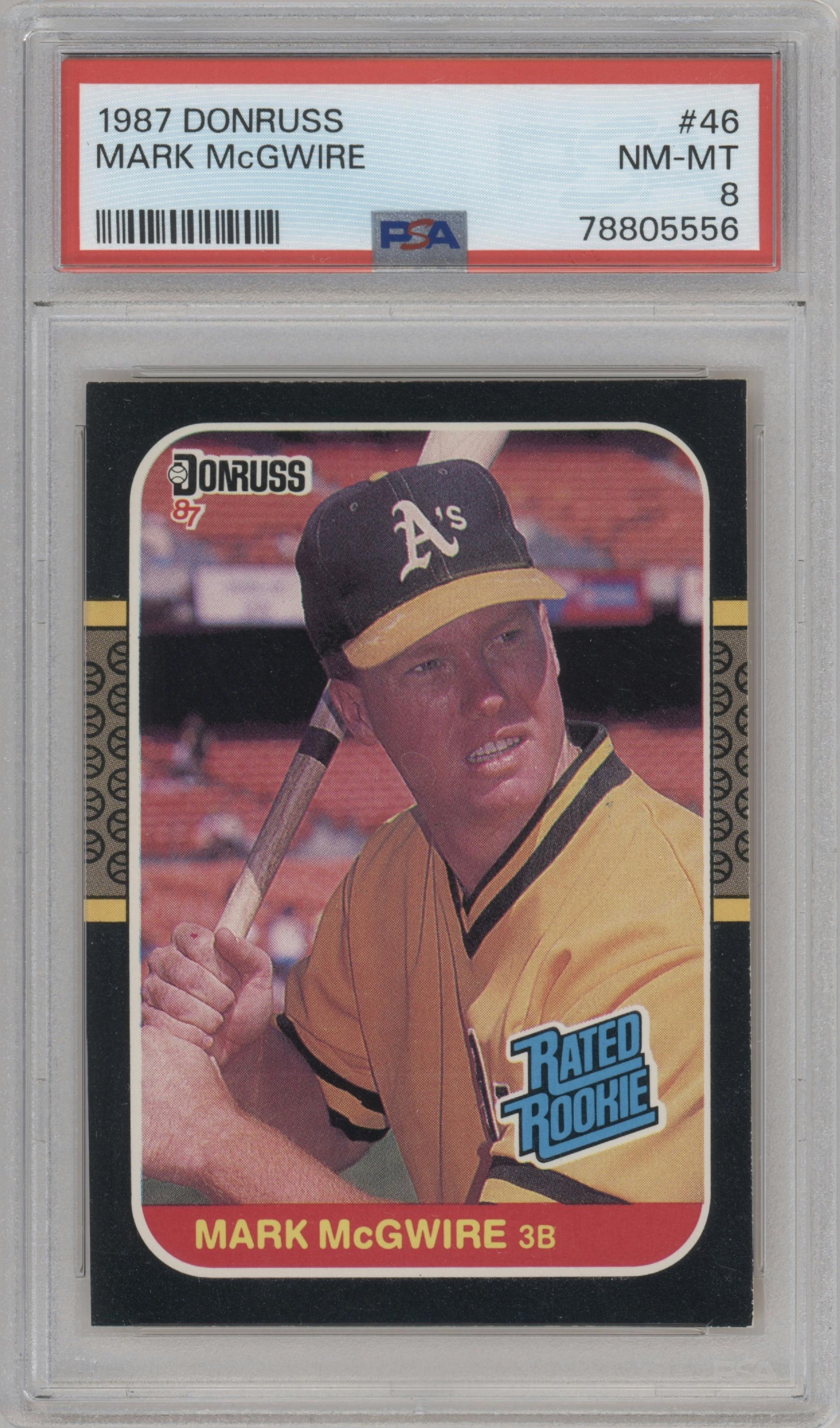 Mark McGwire from the 1987 Donruss set graded by PSA and given an overall grade of 8.