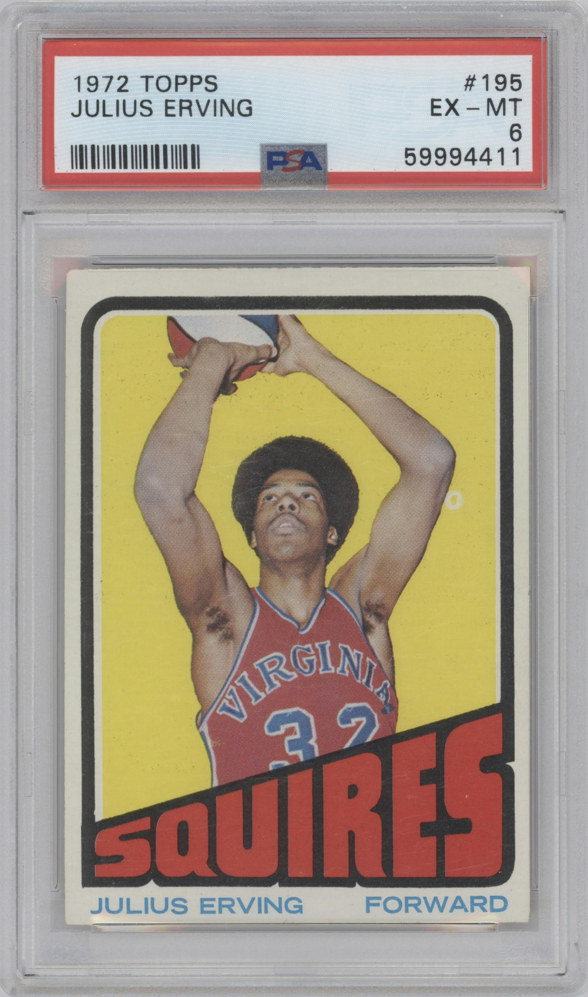 Julius Erving from the 1972-73 Topps Basketball set graded by PSA and given an overall grade of 6.