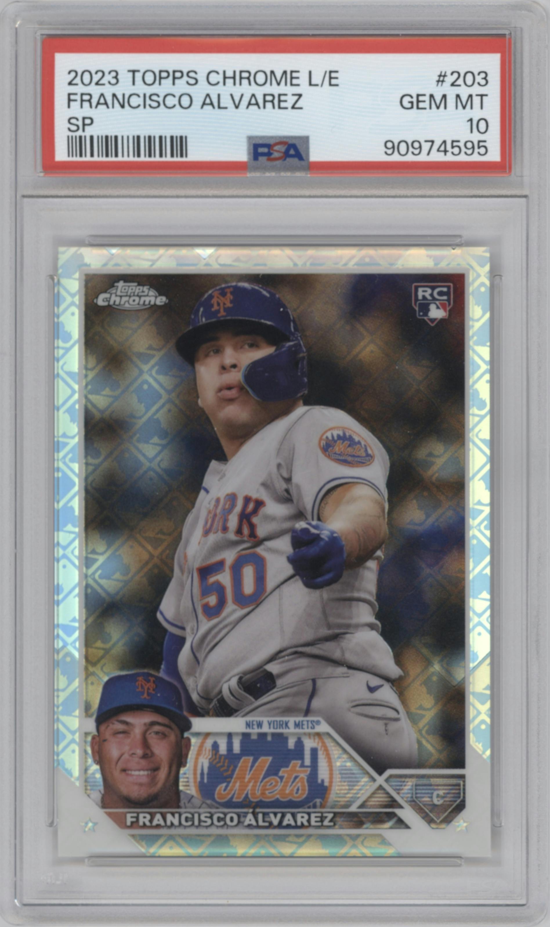 Francisco Alvarez from the 2023 Topps Chrome Logofractor Edition set graded by PSA and given an overall grade of 10.