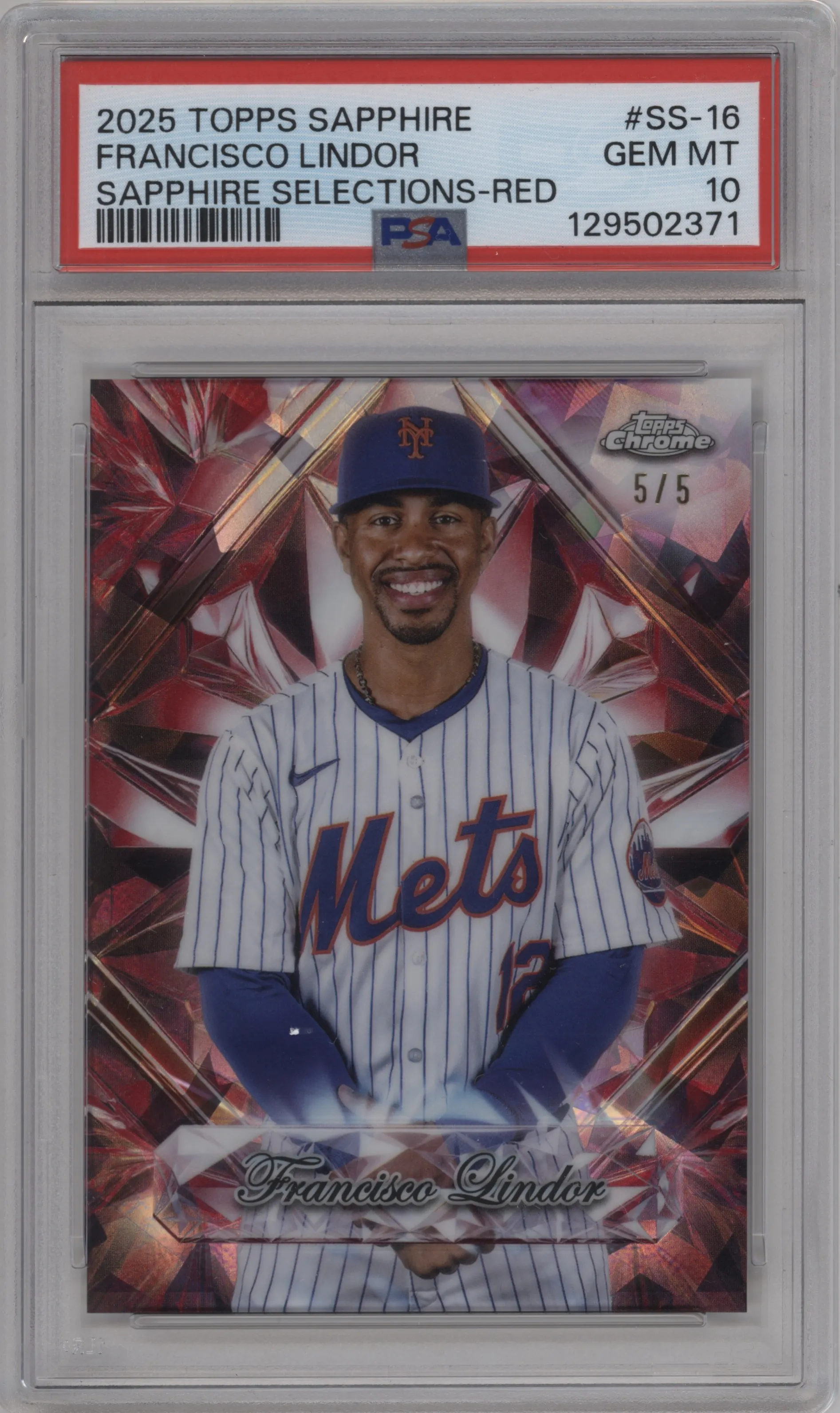 2025 Topps Chrome Sapphire Edition Sapphire Selections Francisco Lindor Red PSA 10