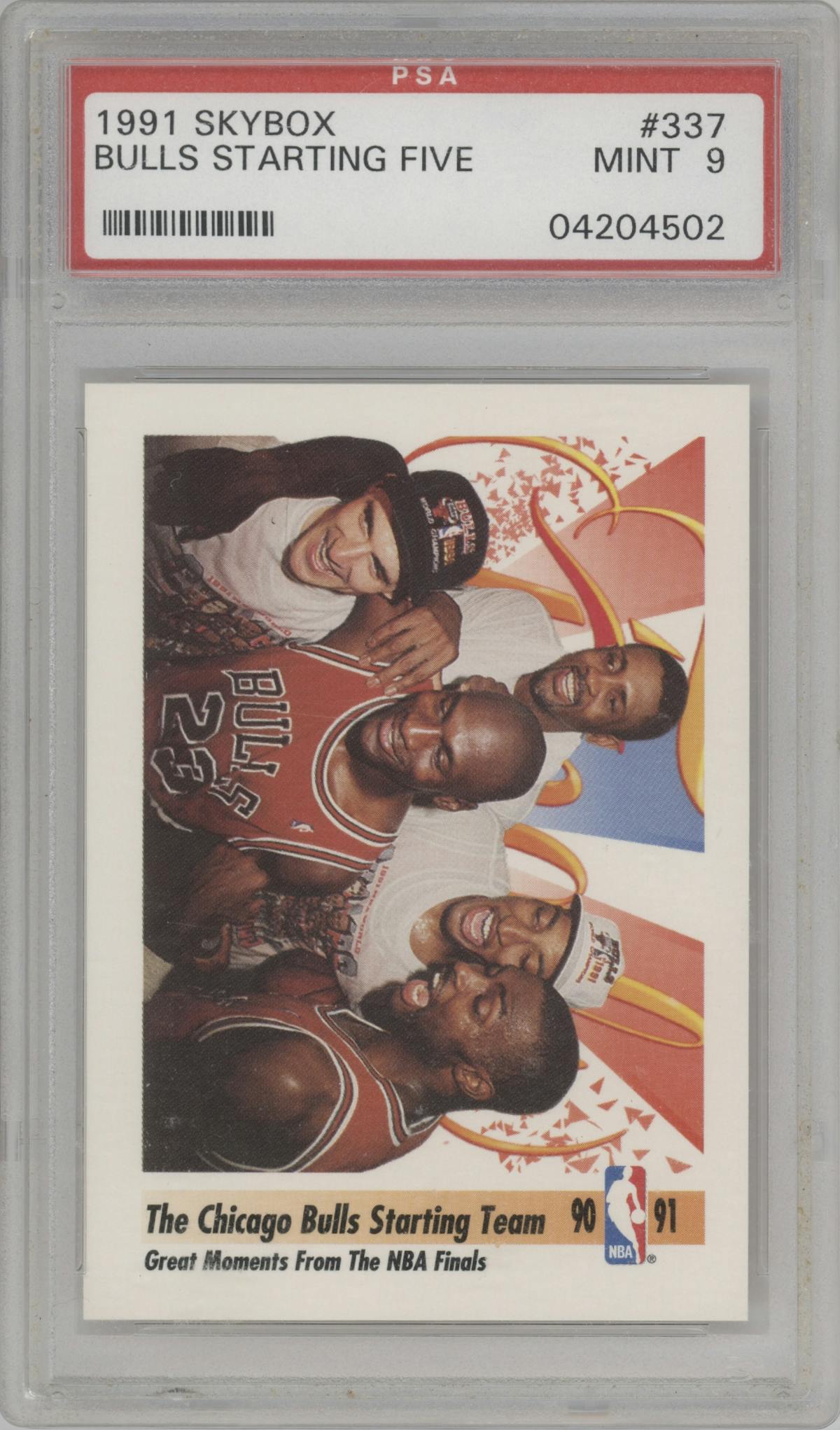 Bulls Starting Five from the 1991-92 Skybox set graded by PSA and given an overall grade of 9.