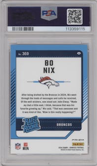 Bo Nix from the 2024 Donruss set featuring a Red Wave parallel graded by PSA and given an overall grade of 10.