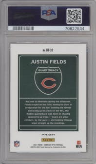 Justin Fields from the 2021 Panini Donruss Optic set graded by PSA and given an overall grade of 10.