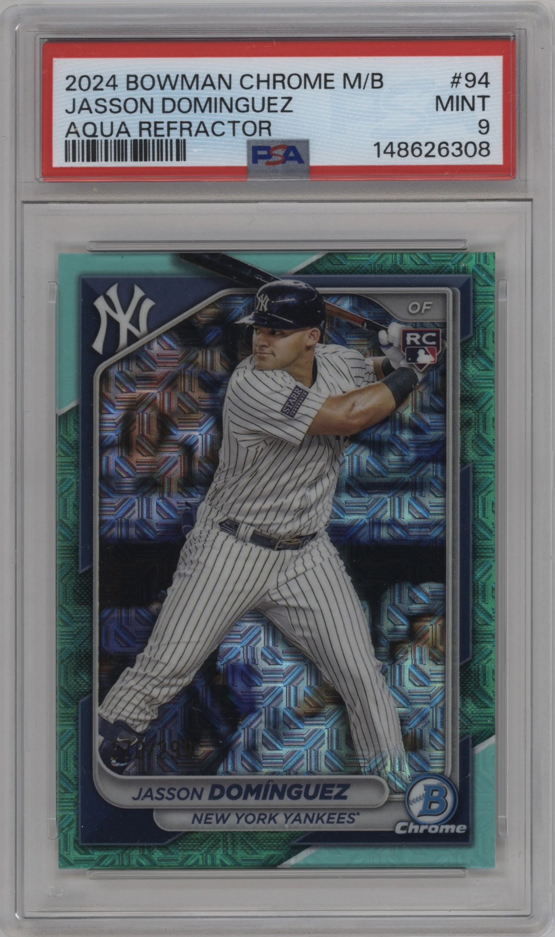 2024 Bowman Chrome Mega Box Jasson Dominguez Aqua Refractor #94 PSA 9