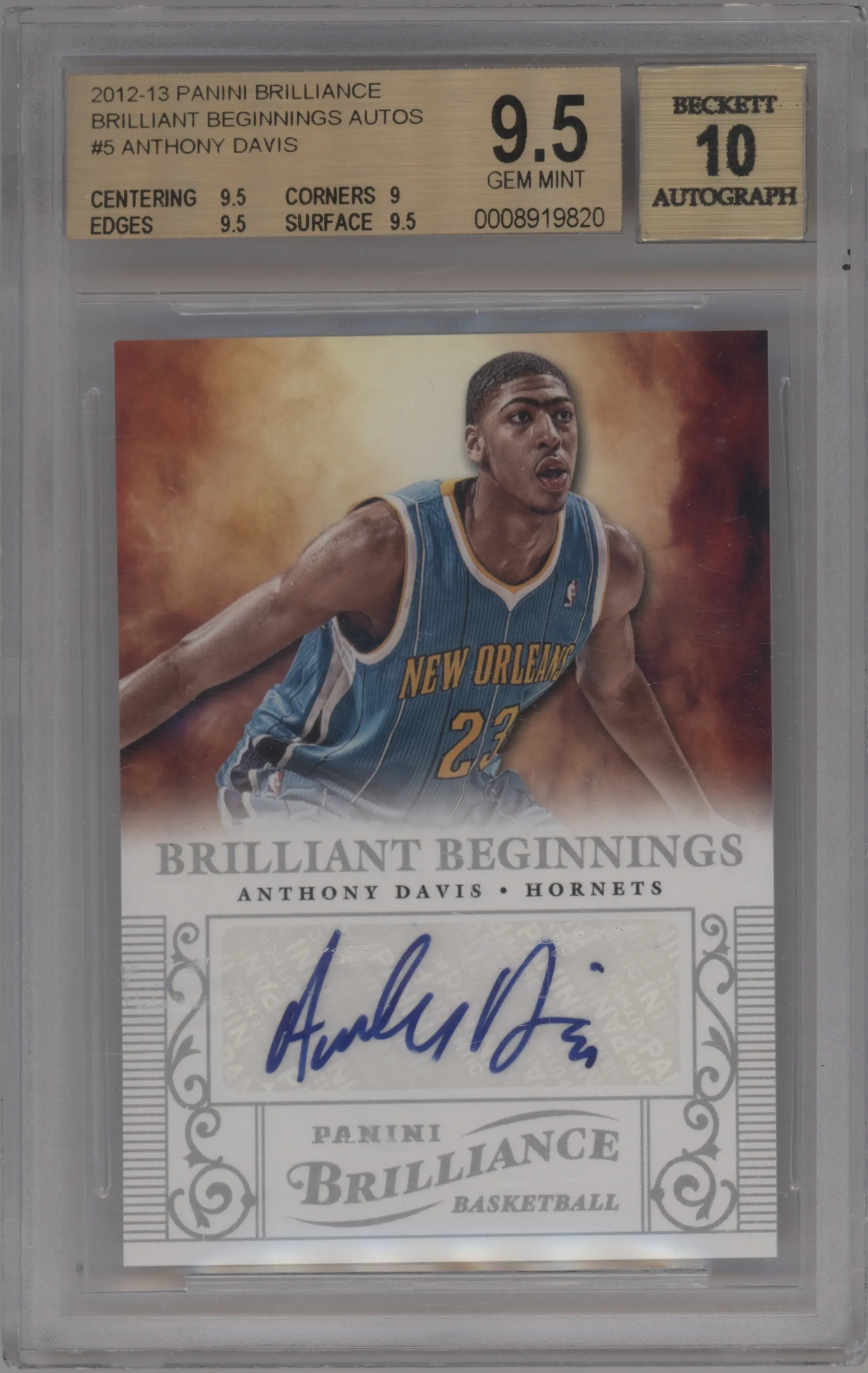 2012 Panini Brilliance Brilliant Beginnings Auto Anthony Davis #5 BGS 9.5