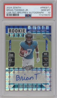 Brian Thomas Jr. from the 2024 Panini Zenith set graded by PSA and given an overall grade of 10.