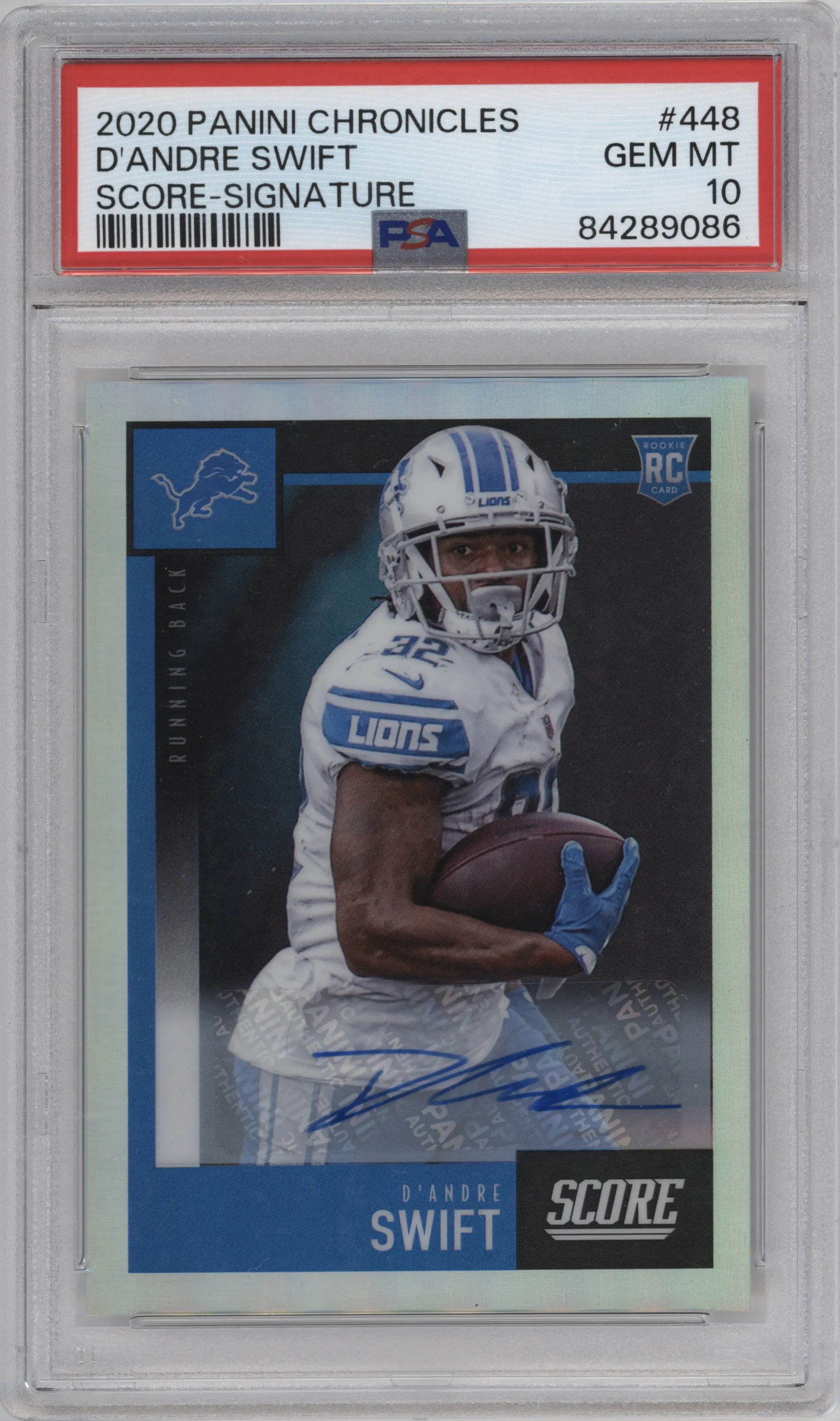 2020 Panini Chronicles Score Rke.Sig. D'Andre Swift #448 PSA 10