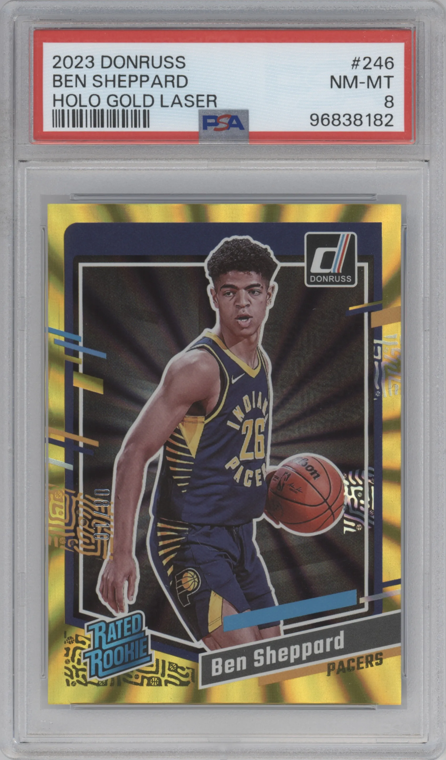 2023 Panini Donruss Rated Rookie Ben Sheppard Gold Holo Laser PSA 8