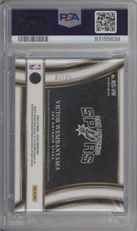 Victor Wembanyama from the 2023-24 Panini Select  set featuring a Blue parallel graded by PSA and given an overall grade of 10.