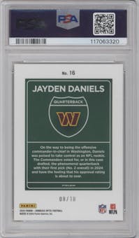 Jayden Daniels from the 2024 Donruss Optic set featuring a Gold parallel graded by PSA and given an overall grade of 9.