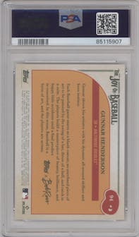 Gunnar Henderson from the 2023 Topps X Bob Ross The Joy of Baseball set featuring a Happy Mistakes Variation parallel graded by PSA and given an overall grade of 10.
