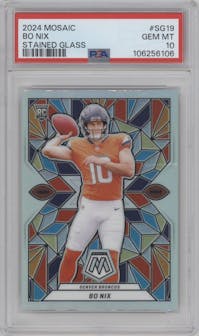 Bo Nix from the 2024 Panini Mosaic set graded by PSA and given an overall grade of 10.
