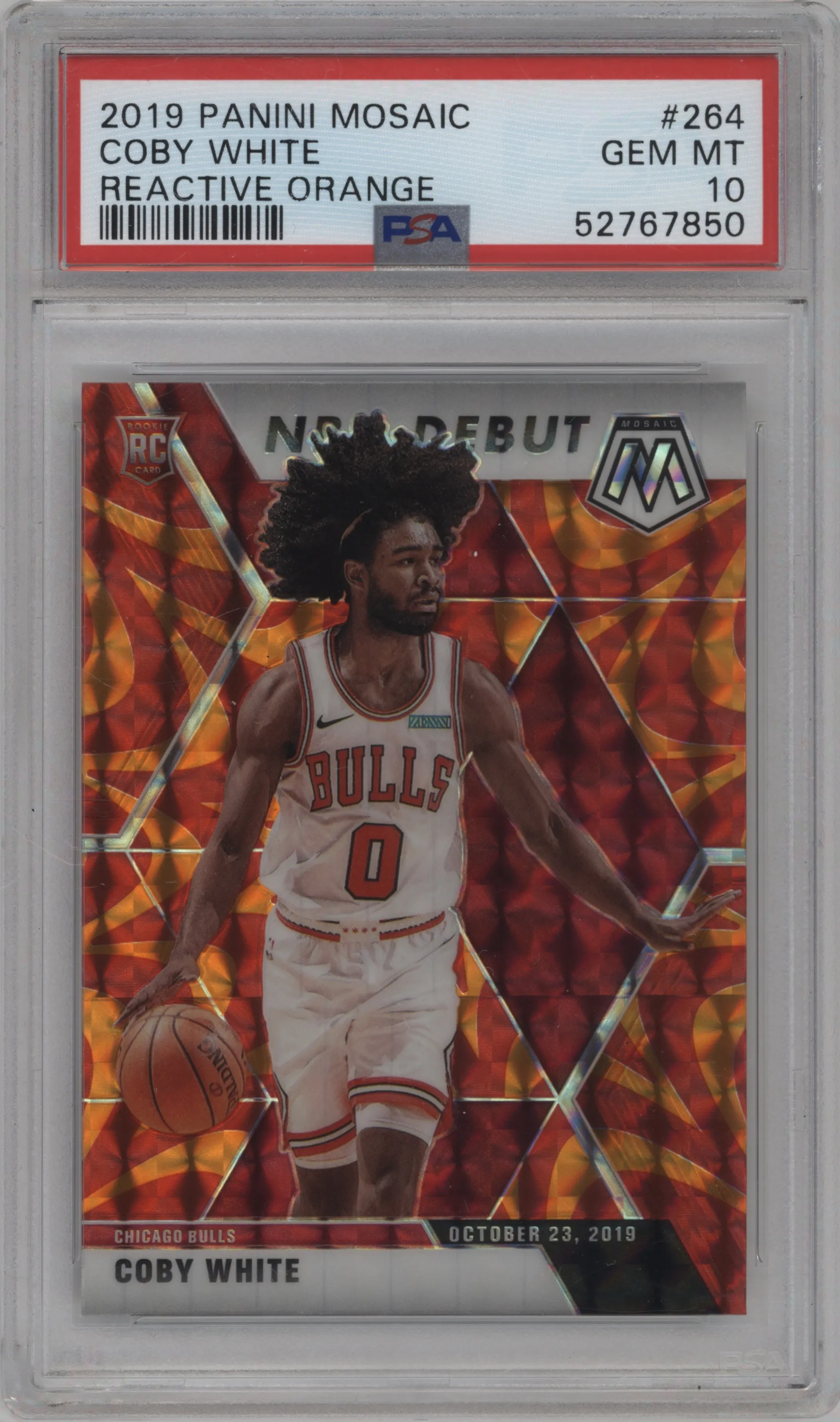 2019 Panini Mosaic Coby White Reactive Orange PSA 10