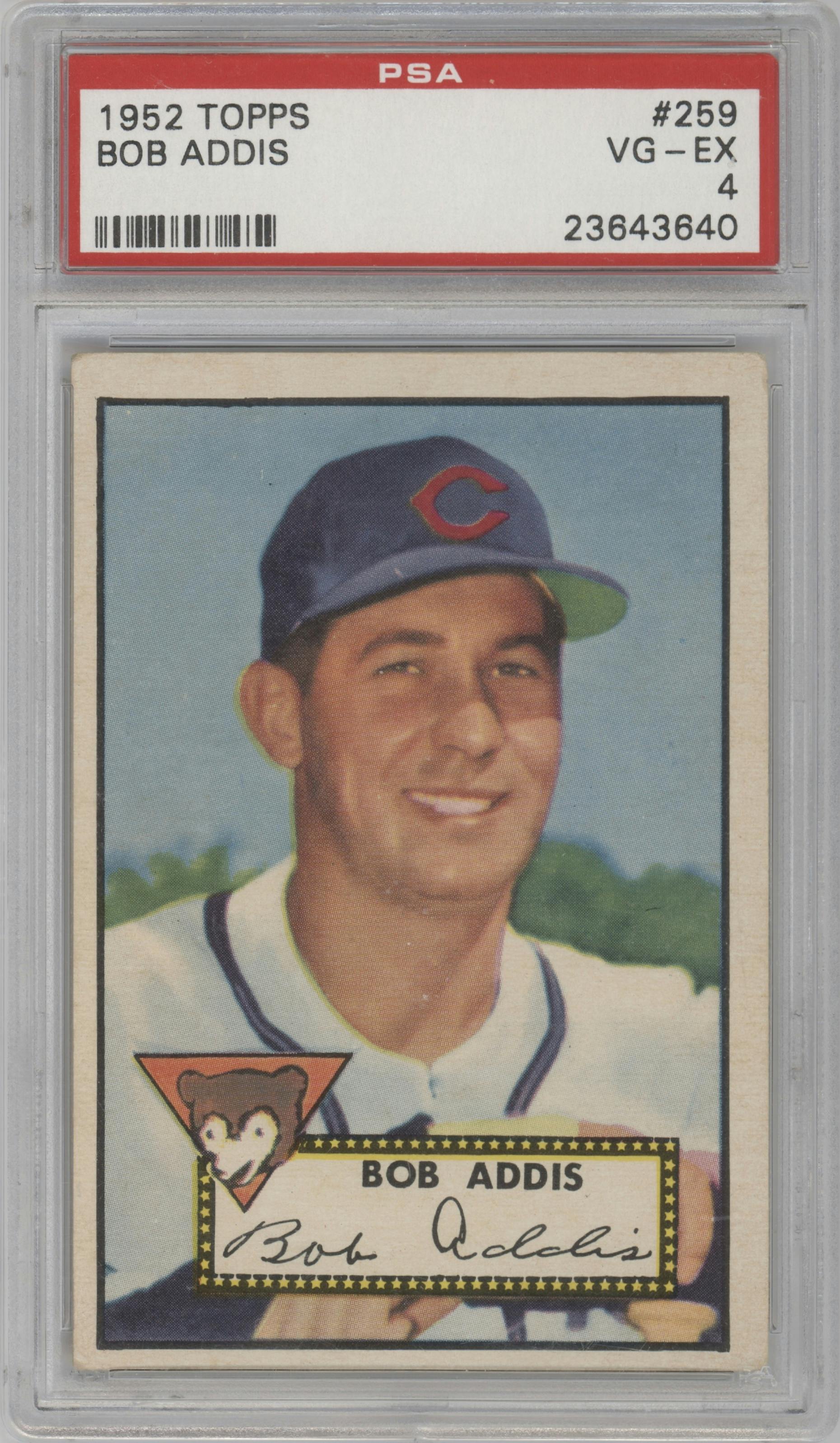 Bob Addis from the 1952 Topps set graded by PSA and given an overall grade of 4.