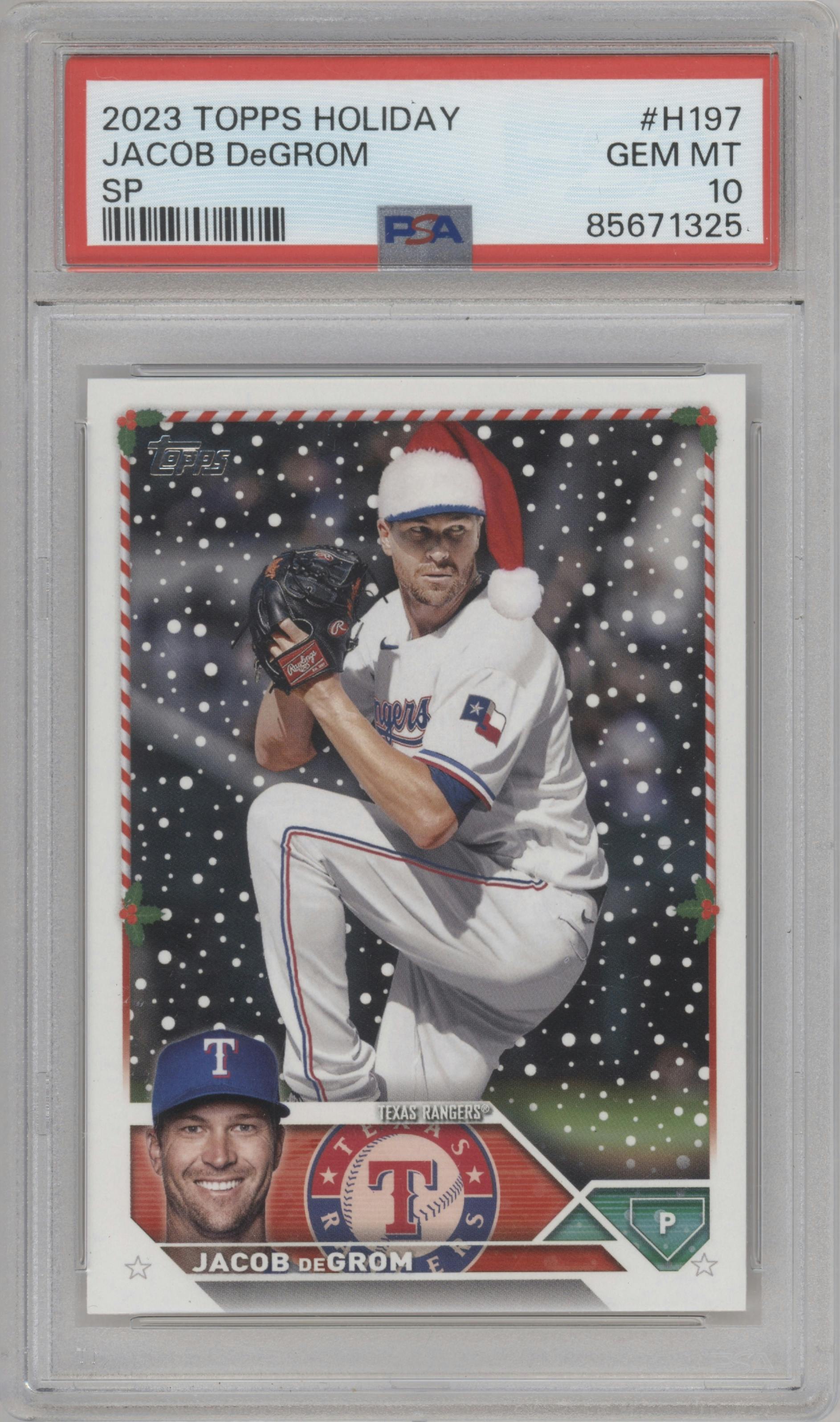 Jacob DeGrom from the 2023 Topps Holiday set graded by PSA and given an overall grade of 10.