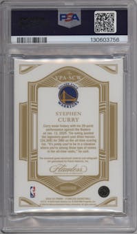 Stephen Curry from the 2024-25 Panini Flawless set featuring a Ruby parallel graded by PSA and given an overall grade of 9.