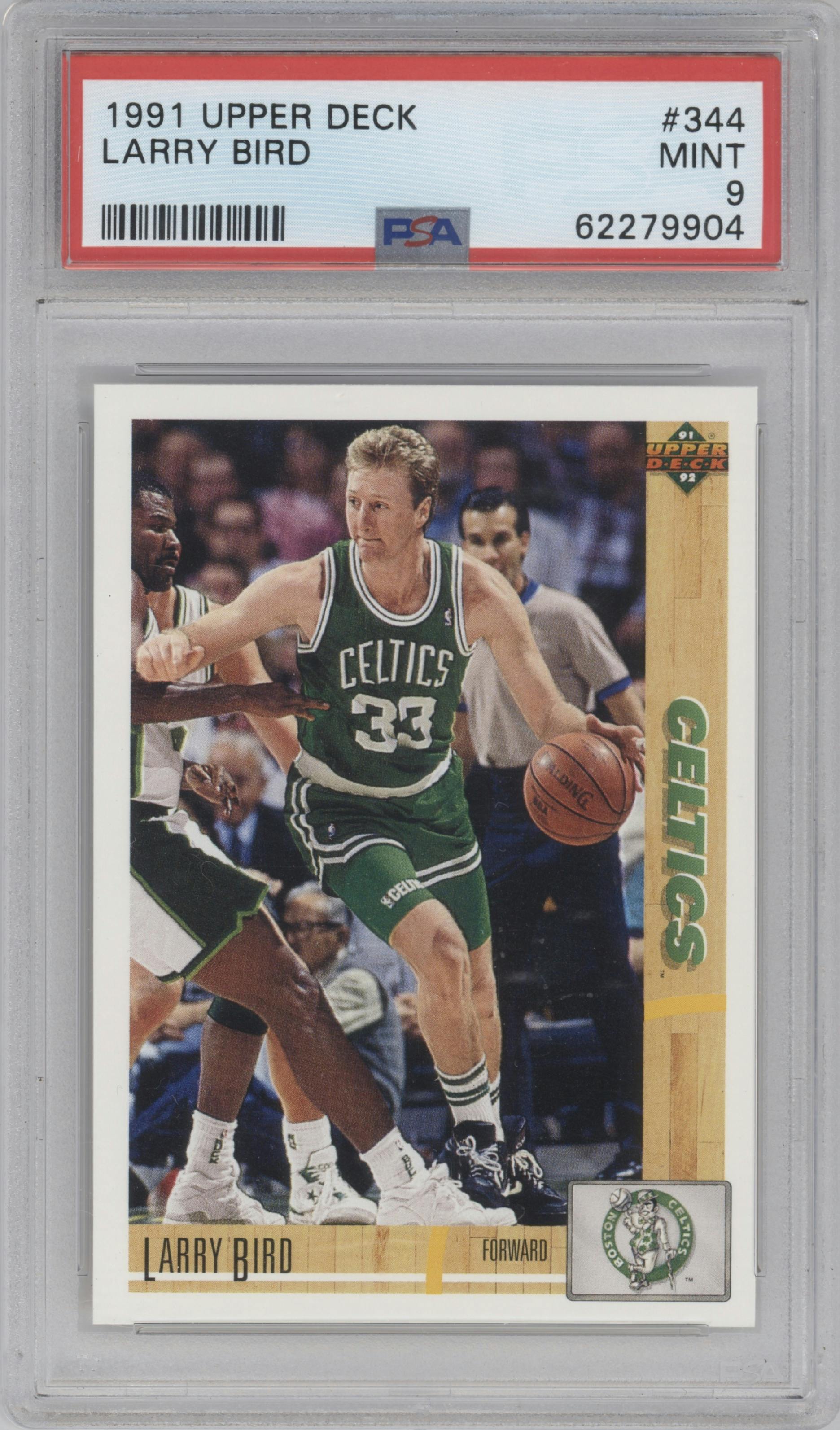 Larry Bird from the 1991-92 Upper Deck set graded by PSA and given an overall grade of 9.
