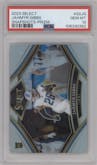 Jahmyr Gibbs from the 2023 Panini Select set featuring a Prizm parallel graded by PSA and given an overall grade of 10.