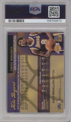 Kobe Bryant from the 1998-99 Fleer Ultra set graded by PSA and given an overall grade of 8.