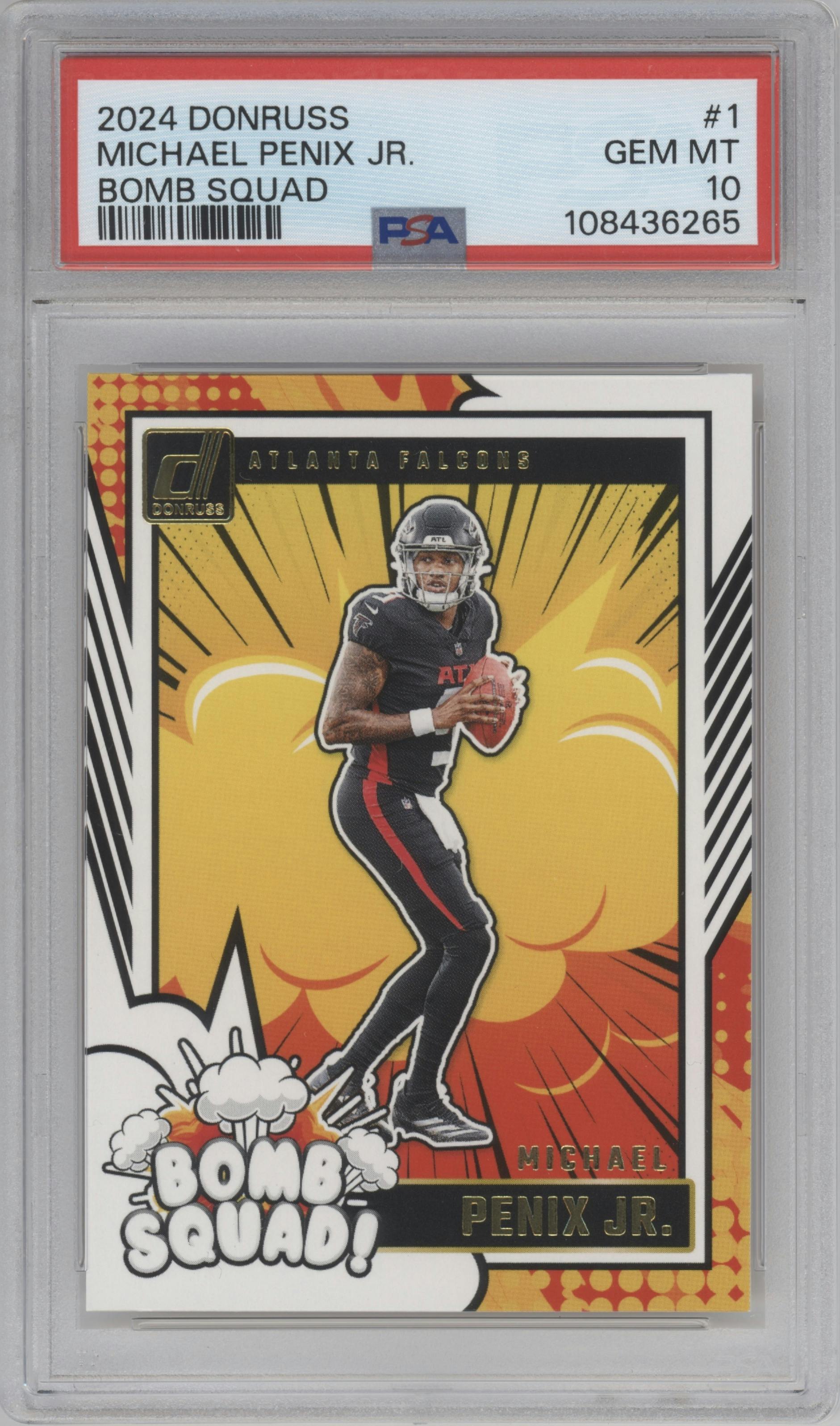 Michael Penix Jr. from the 2024 Donruss set graded by PSA and given an overall grade of 10.