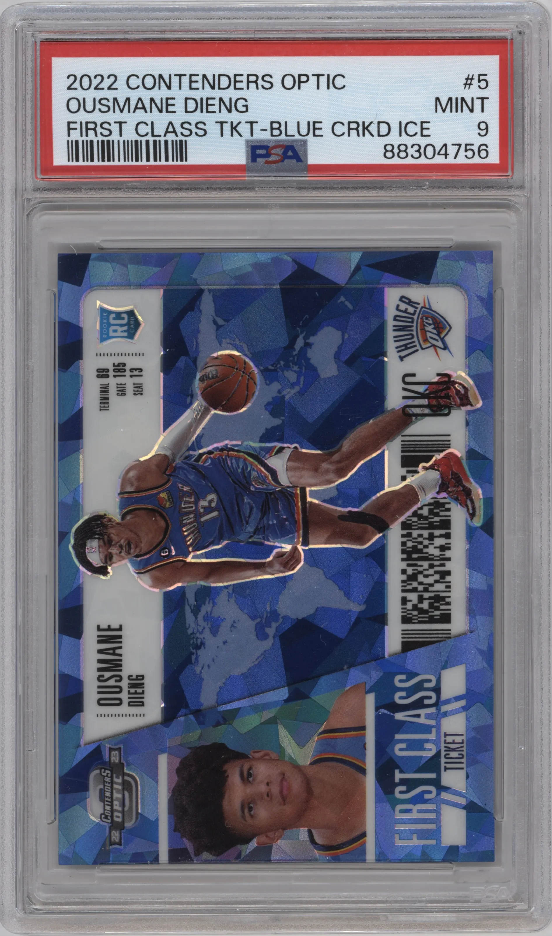 2022 Panini Contenders Optic First Class Ticket Ousmane Dieng Blue Cracked Ice PSA 9