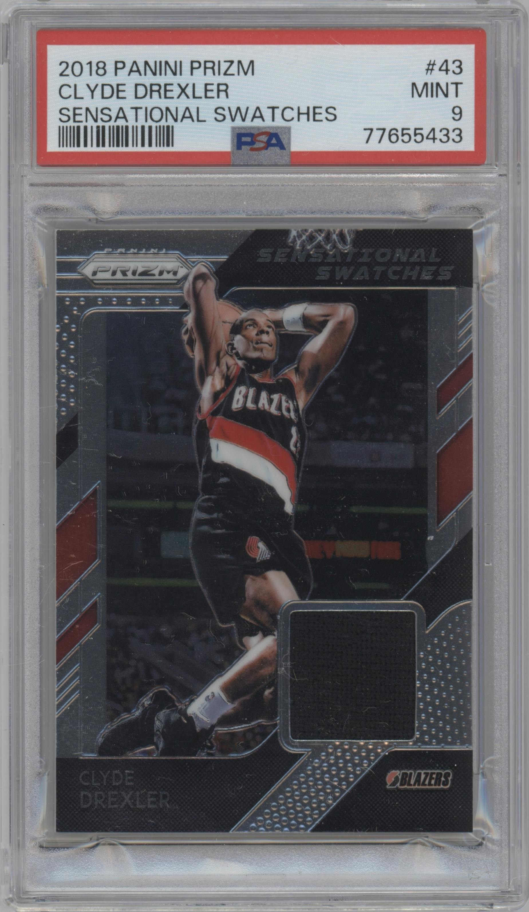 Clyde Drexler from the 2018-19 Panini Prizm set graded by PSA and given an overall grade of 9.