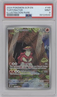 Turtonator from the 2024 Pokemon SV set graded by PSA and given an overall grade of 9.
