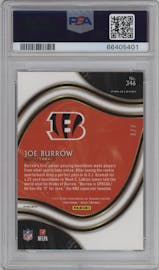 Joe Burrow from the 2020 Panini Select set featuring a Green/Black Snakeskin parallel graded by PSA and given an overall grade of 10.