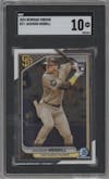 Jackson Merrill from the 2024 Bowman Chrome set graded by SGC and given an overall grade of 10.