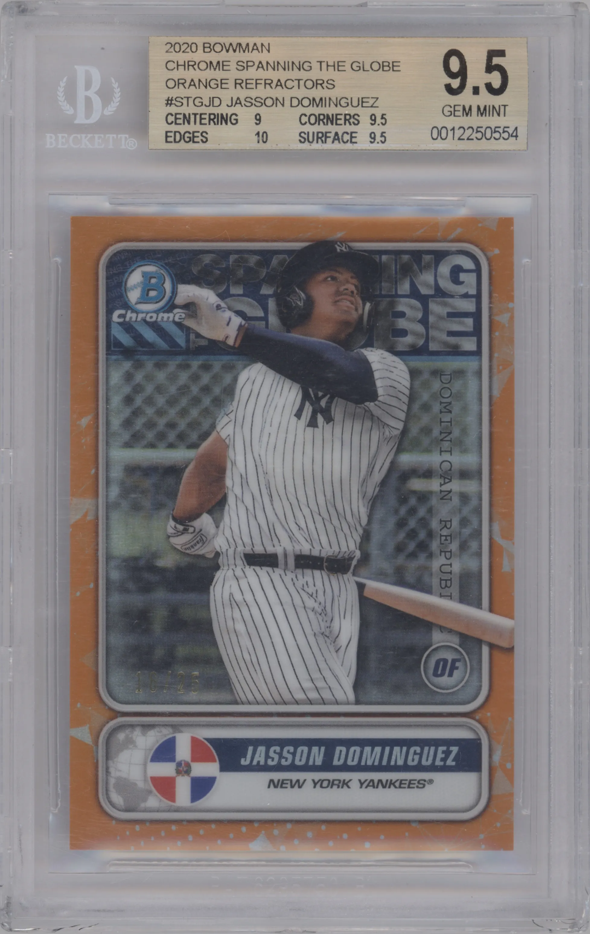 2020 Bowman STG Jasson Dominguez Orange Refractor #STG-JD BGS 9.5