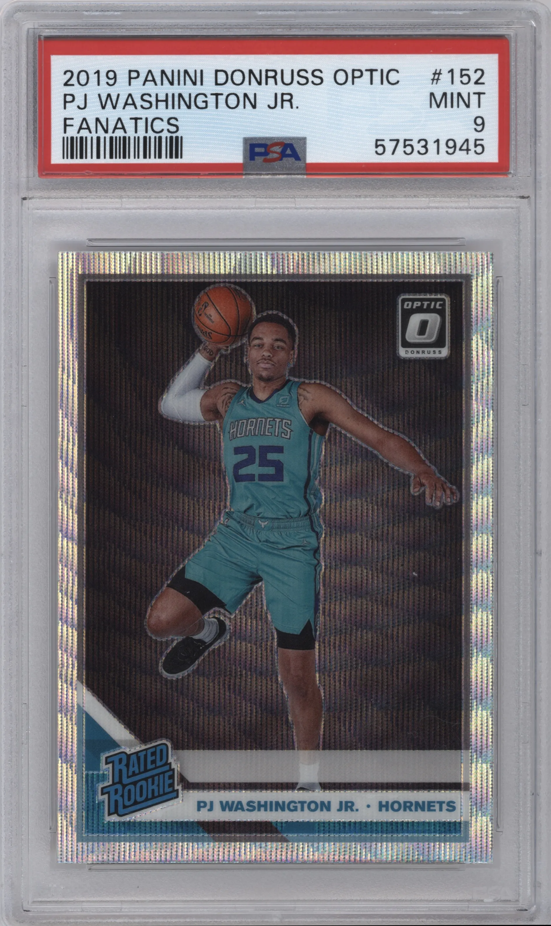 PJ Washington Jr. from the 2019-20 Panini Donruss Optic set featuring a Fanatics Box Set parallel graded by PSA and given an overall grade of 9.